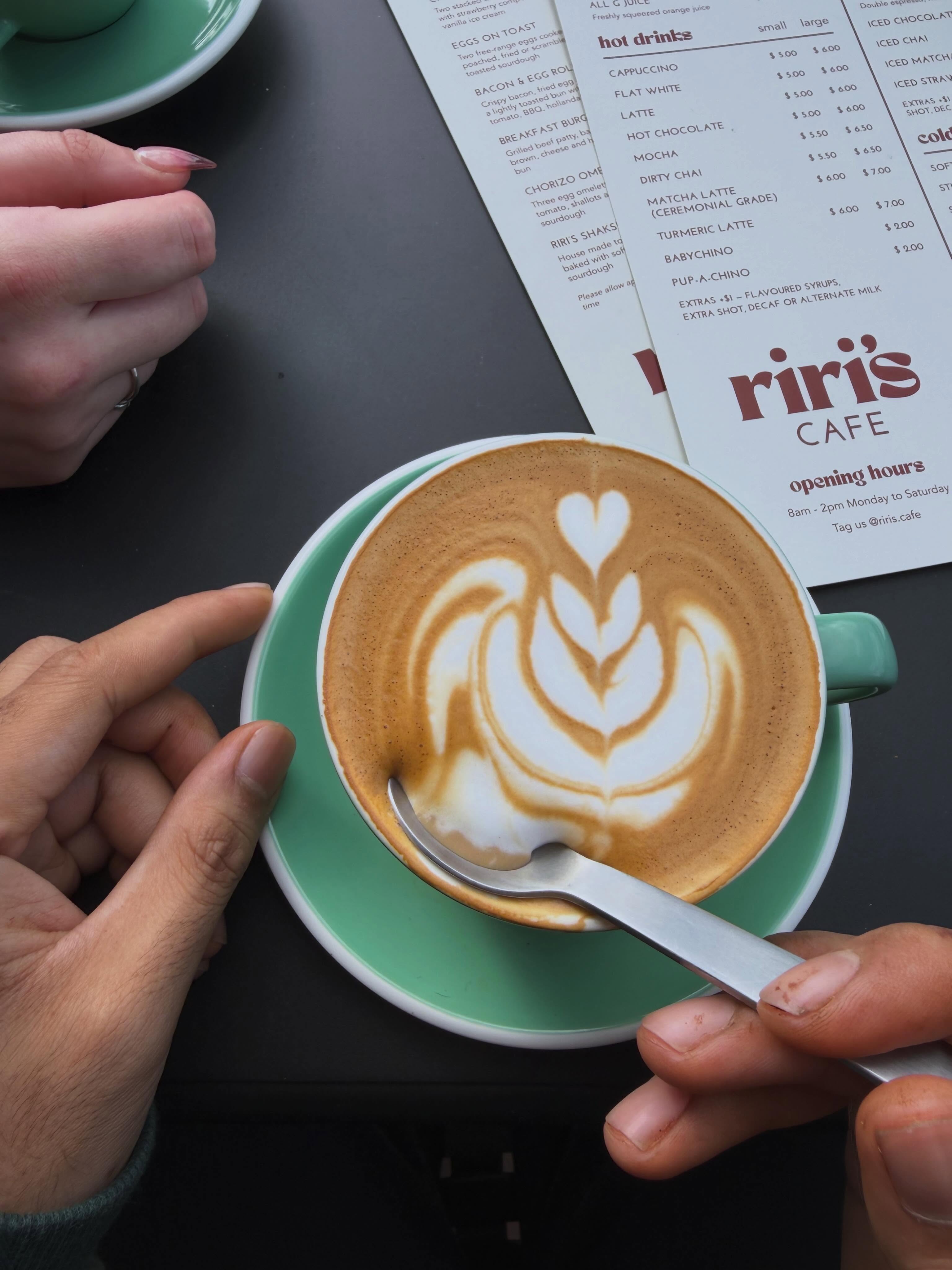 Latte art on the Riri's menu